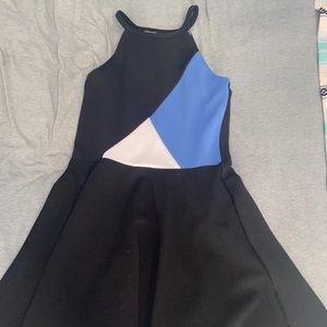 AQAU CHILDREN’S BLUE AND BLACK HALTER DRESS